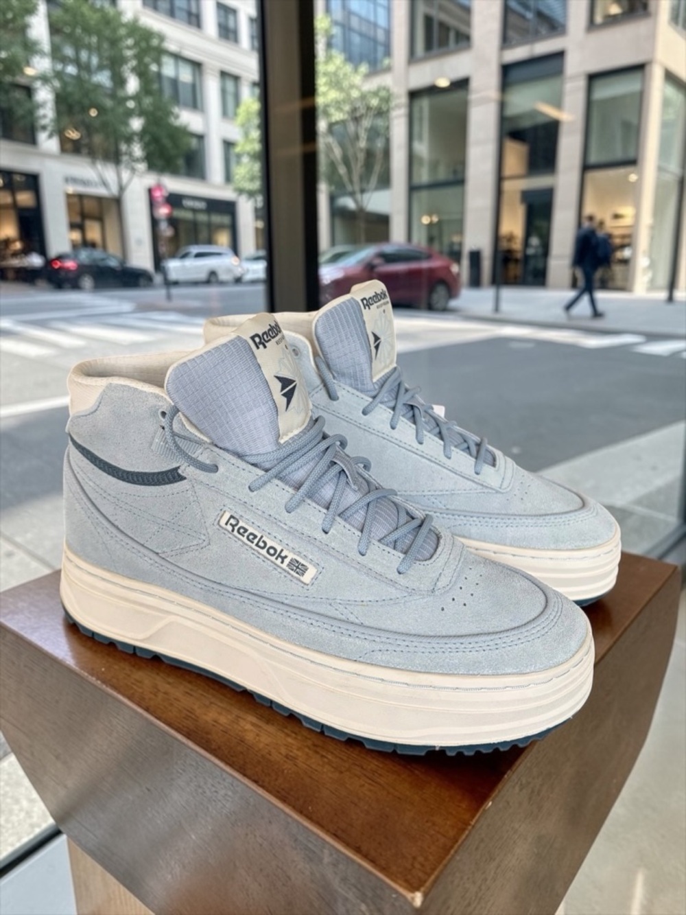 Reebok Pale Blue Suede Platform Sneakers with Cream Sole - Picture 2 of 15